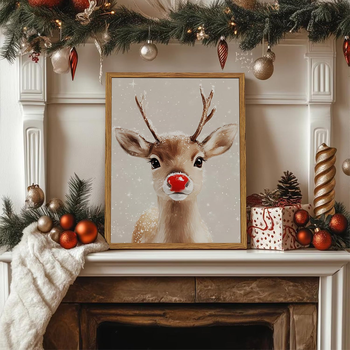 Framed Christmas Wall Art (Deer / 16"L x 12"W)