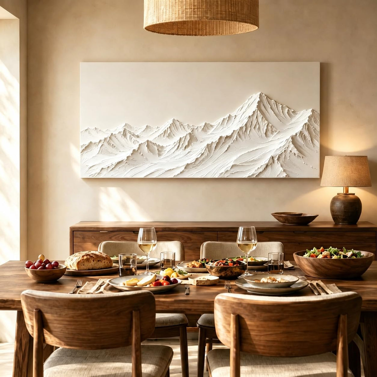 Abstract Minimalist Mountain Wall Art Nature Wall Decor Textured Canvas Prints Picture for Bedroom Above Bed (48"L x 24"W / Minimal Mountain)