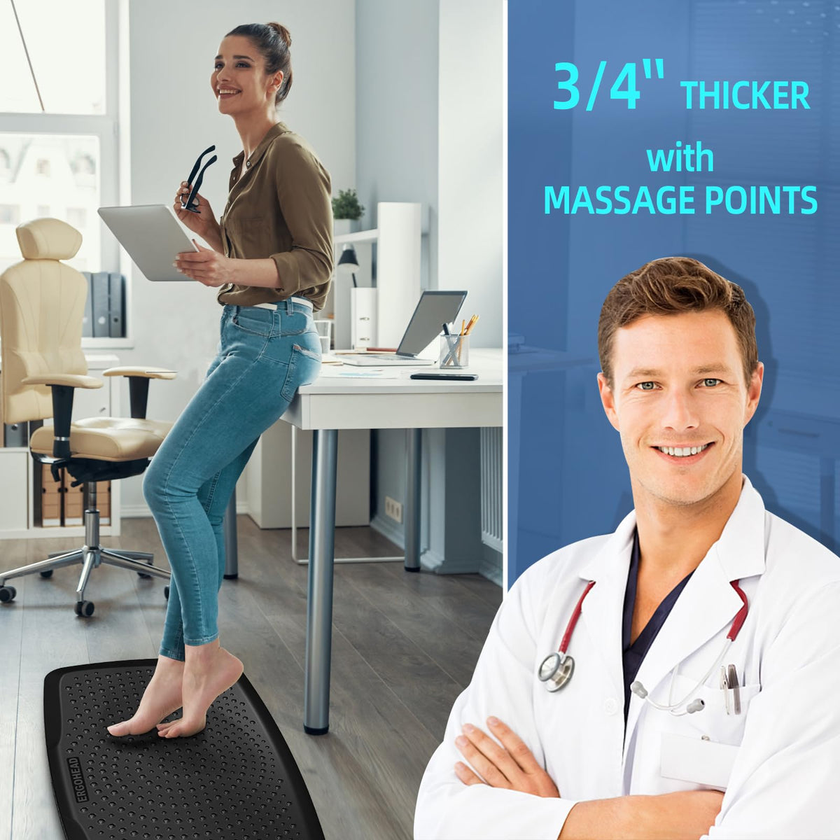 Large Comfort Standing Desk Mat (28"L x 17"W x 0.8"Th)