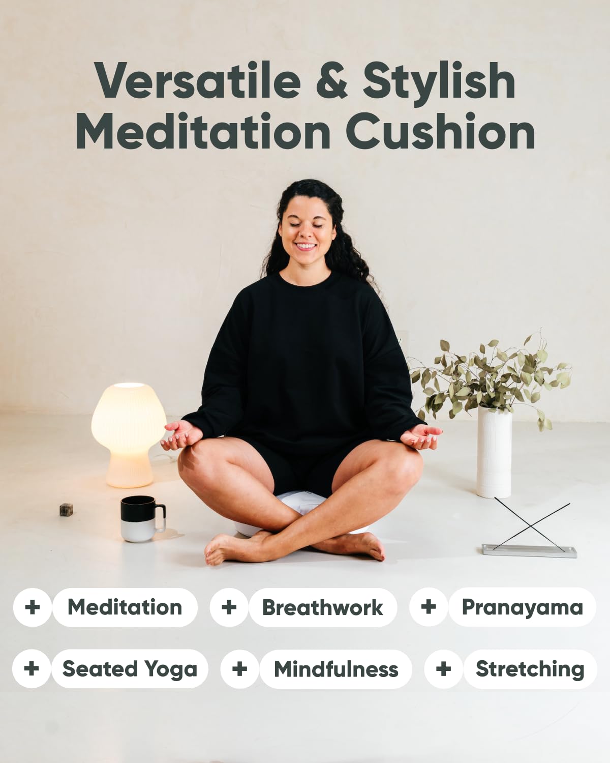 Mindful & Modern Large Meditation Cushion for Zafu Yoga (Round - White)