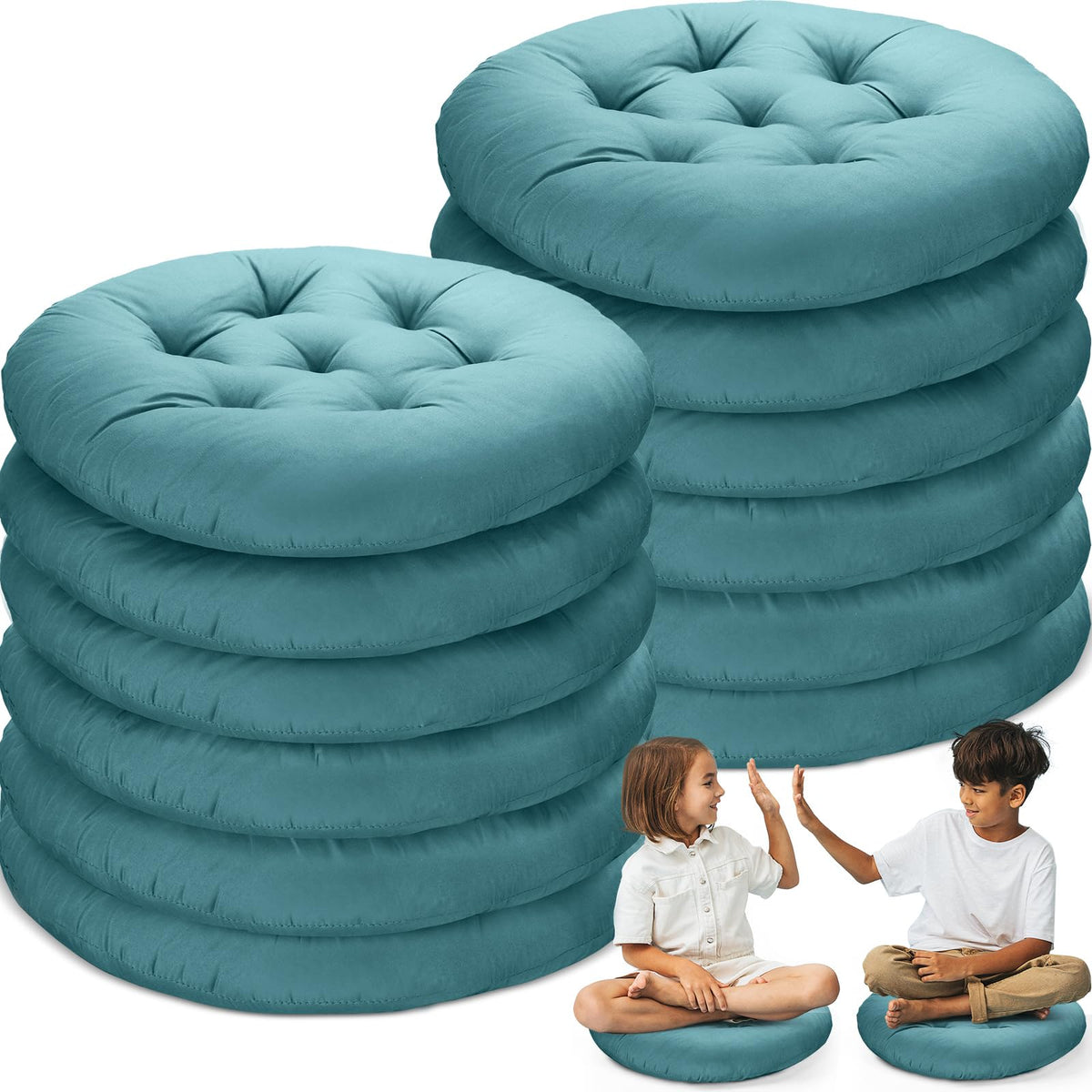 12 Pcs Round Floor Pillows Cushions Seating 16 x 16 Inches Floor Round Cushions for Kids Toddlers Flexible Reading Chair Pillows for Classroom Home School Playing Supplies (Peacock Blue)