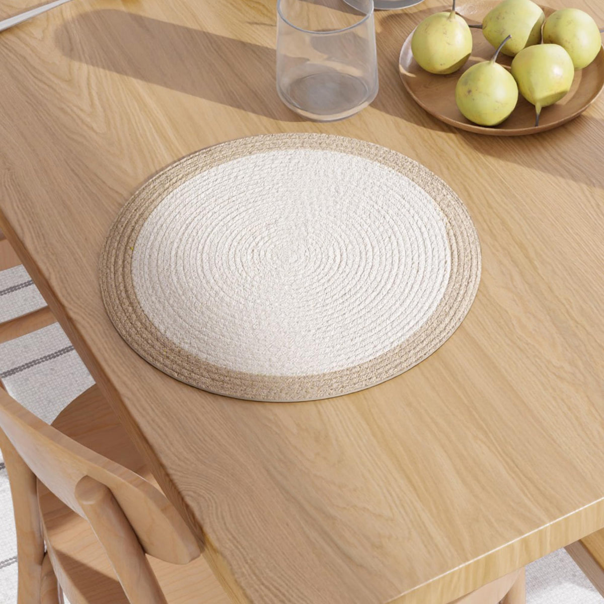 Placemats Round Cotton Dining Table Mats 13" (Off White & Beige / 13" (Set of 6))