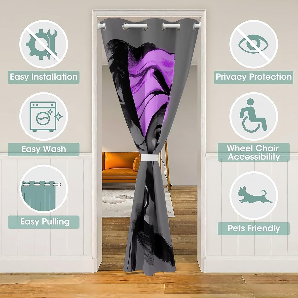 Black Women Door Curtain 34"x80" Inch 1 Panel for Doorway Privacy (Light Gray Purple / 34"W x 80"L (Pack of 1))