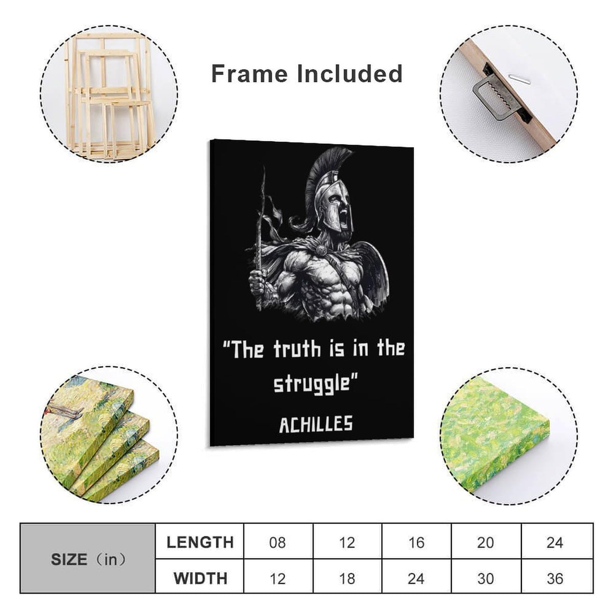 Achilles Truth In Struggle Spartan Warrior Canvas Printing Wall Art Prints Wall Decor Posters Black White Greek Mythology Motivational Gym Office Bedroom Living Room Decor 24x36inch (style-42 / 24x36inch(60x90cm) Frame)