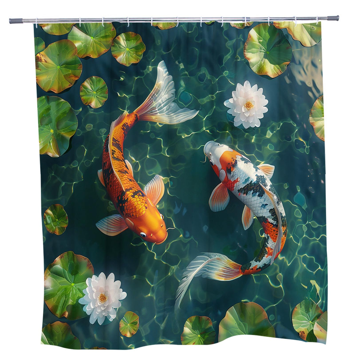 Japanese Fishes Shower Curtain Oriental Traditional Carp 84 x 70 in (Green Orange / 84"W x 70"L (Pack of 1))