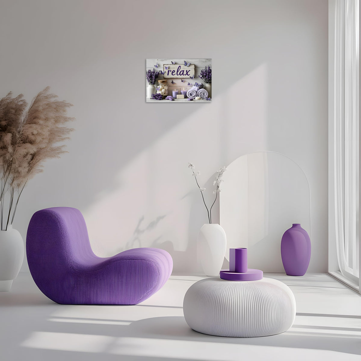 1 Panel Purple Wall Art Purple Bathroom Canvas Wall Decor Relax Soak Canvas Art Butterfly Floral Print Poster Artwork Bathroom Washroom Painting Pictures Ready to Hang 24"x36" (36"L x 24"W / Purple Flower 17)