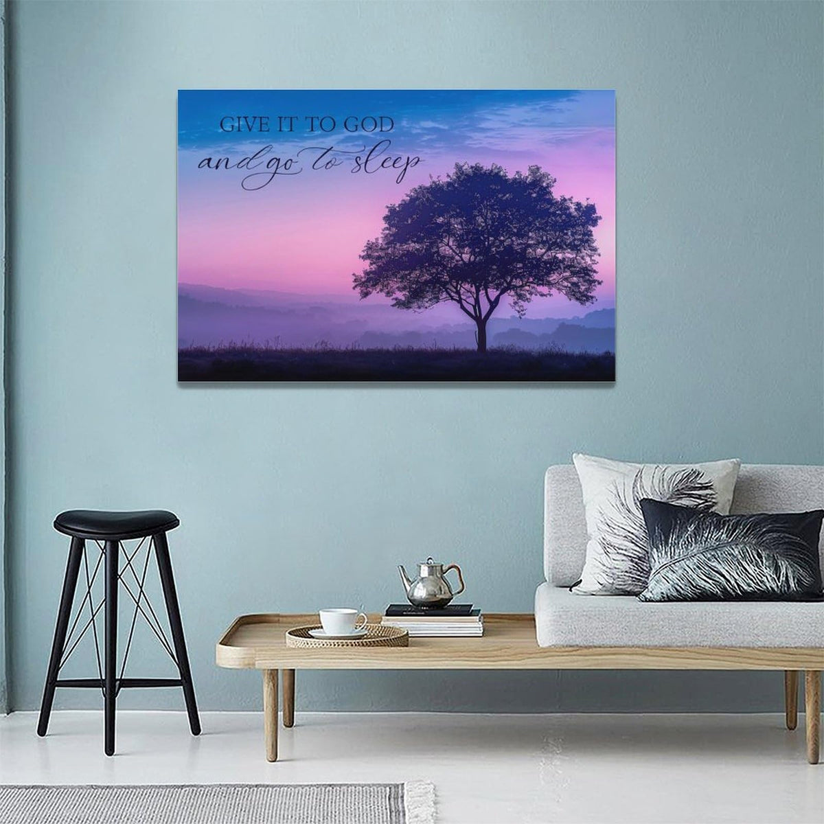 Bedroom Wall Art Give it to God and Go to Sleep Sign Wall Decor Christian Canvas Prints Painting Purple Tree Bathroom Pictures Framed Artwork Gifts Home Decorations 24"x16" (24"L x 16"W / Purple Tree)