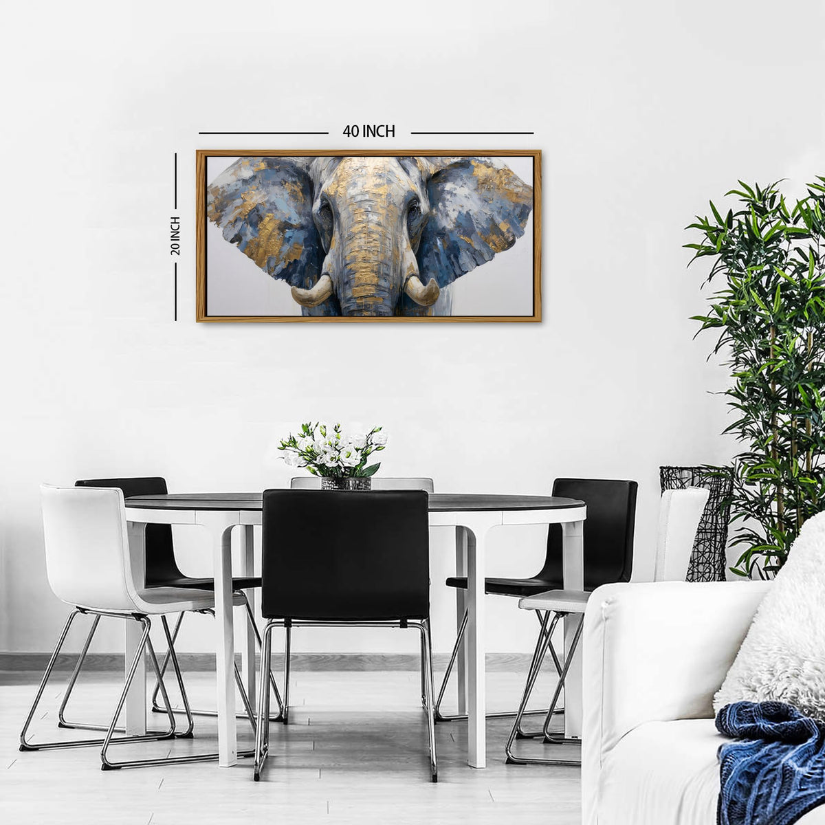 Gray Gold Elephant Wall Decor African Elephant Canvas Wall Art for Living Room Grassland Animal Painting Print Framed Neutral Minimalist Wildlife Picture Modern Artwork Bedroom Office Decoration 20x40 (20"L x 40"W / Elephant)
