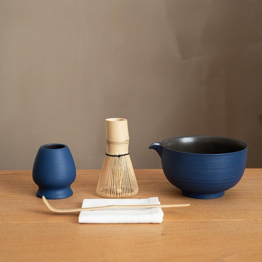 Matcha Whisk Set with Handmade Ceramic Bowl & Matcha Set (Cobalt Blue)
