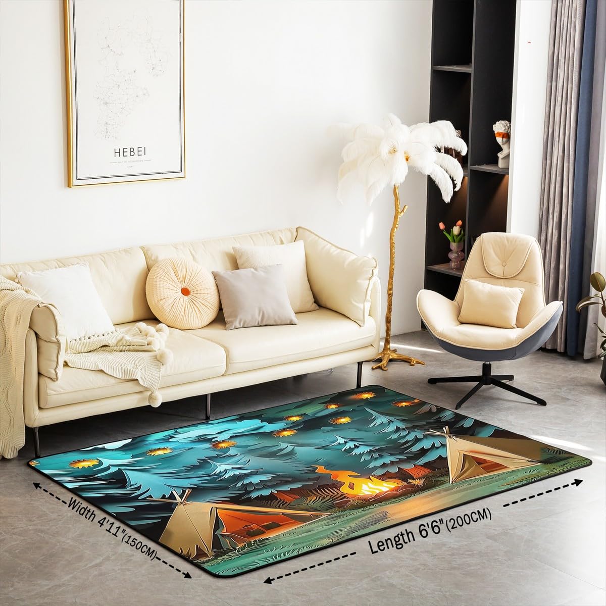 Camping Large Area Rug 5x7 Woodland Camp Living Room Rug (Brown Green / 4'11" x 6'6" (Rectangular))