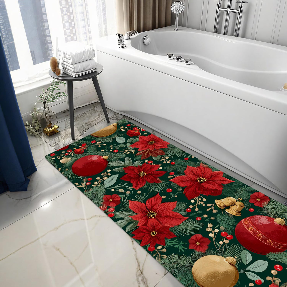Poinsettia Christmas Rug 20x47 Inch (#25)