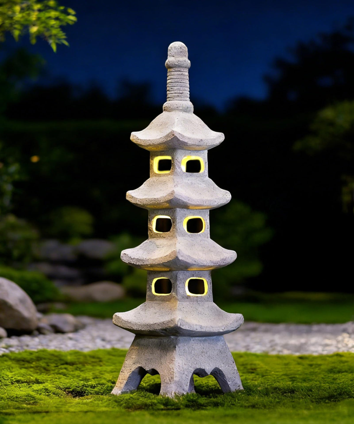 Solar Pagoda Garden Statues (65cm Gray)