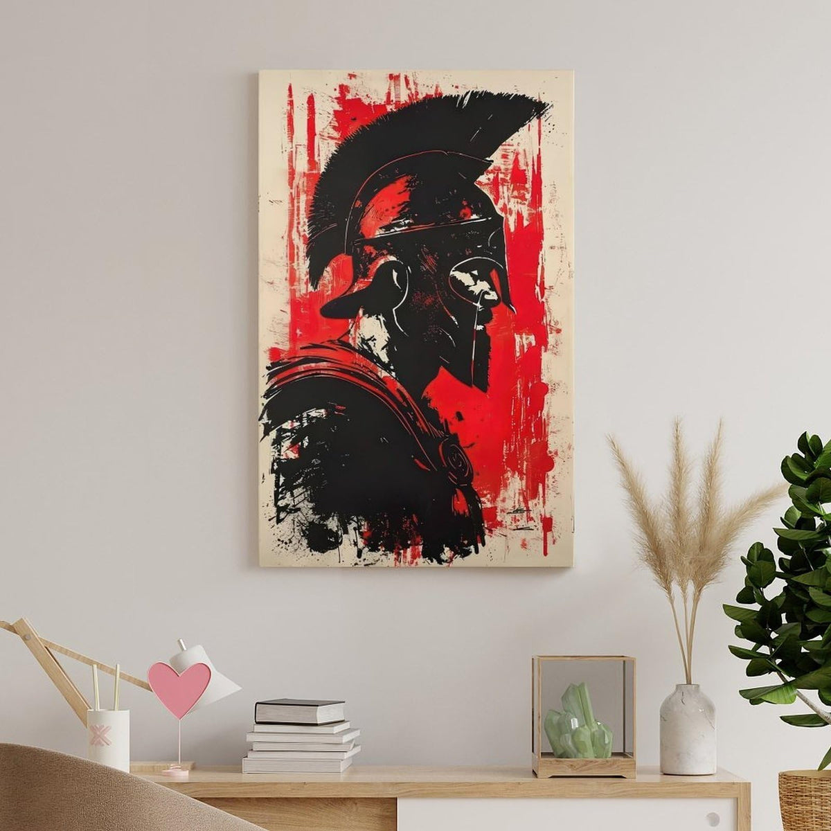 Spartan Warrior Profile Art Canvas Printing Wall Art Prints Wall Decor Posters Red Black Abstract Minimalist Nordic Bohemian Living Room Bedroom Office Gym Decor 24x36inch (style-8 / 24x36inch(60x90cm) Frame)