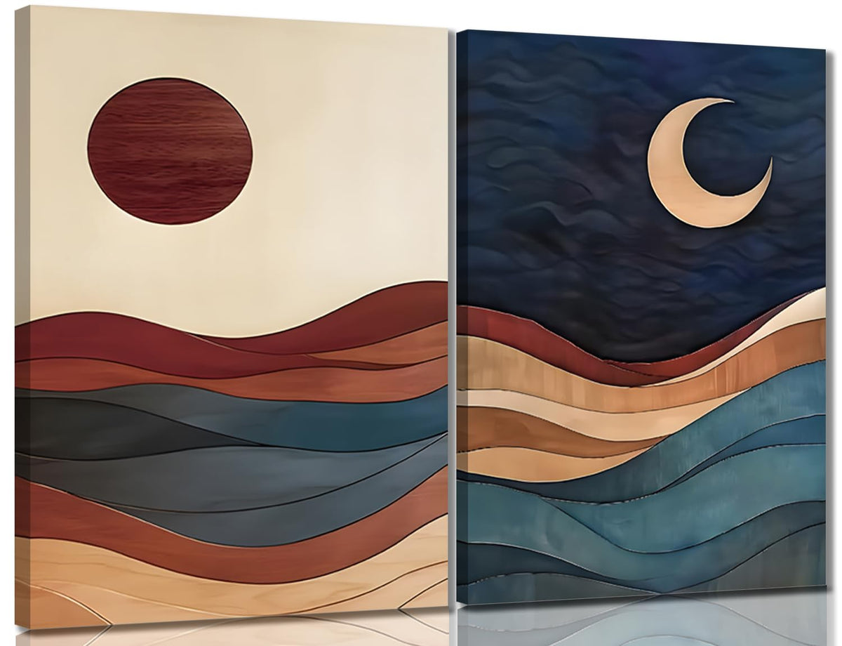 2 Piece Sun and Moon Canvas Wall Art (riyue / 24"L x 16"W)