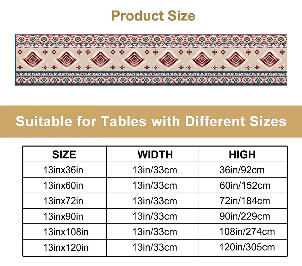 Rustic Ethnic African Table Runner Vintage Tribal Aztec Southwestern Native American Runner for Kitchen Table Dining Room Coffe 13x108 inch (13x108inch / Aztec 13)