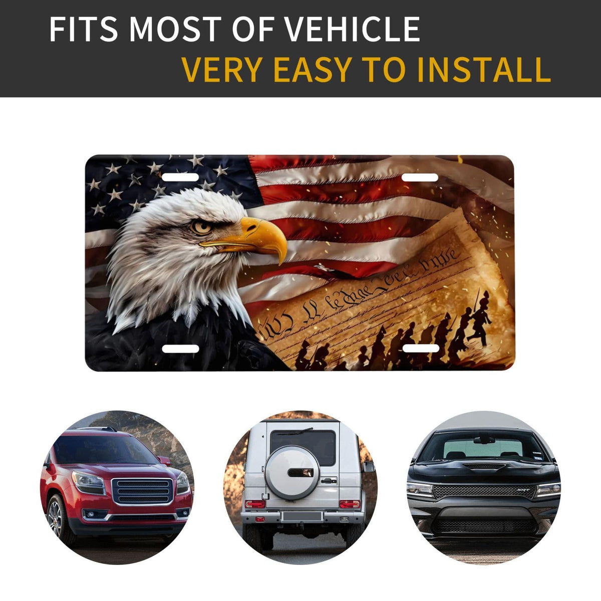 Bald Eagle American Flag We The People Front License Plate Aluminum Decorative License Plates Metal Car Plate 6"X12" Novelty Vanity Tag Cover with 4 Holes Car Decor Accessory (Pink / 6 X 12 Inch)
