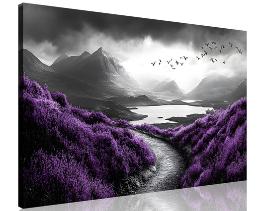 1 Panel Purple Picture for Bedroom Purple Flowers Landscape Paintings Canvas Wall Art Purple Pictures on Canvas Stretched and Framed for Home Decor Living Room Bedroom Wall Art 12x18 inch (18"L x 12"W / Purple Flower 11)
