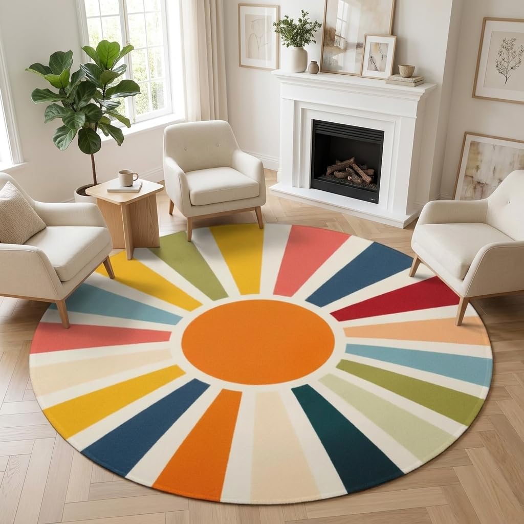 Boho Sun Round Area Rug 4ft (Daily-rainbow / 4' (Round))