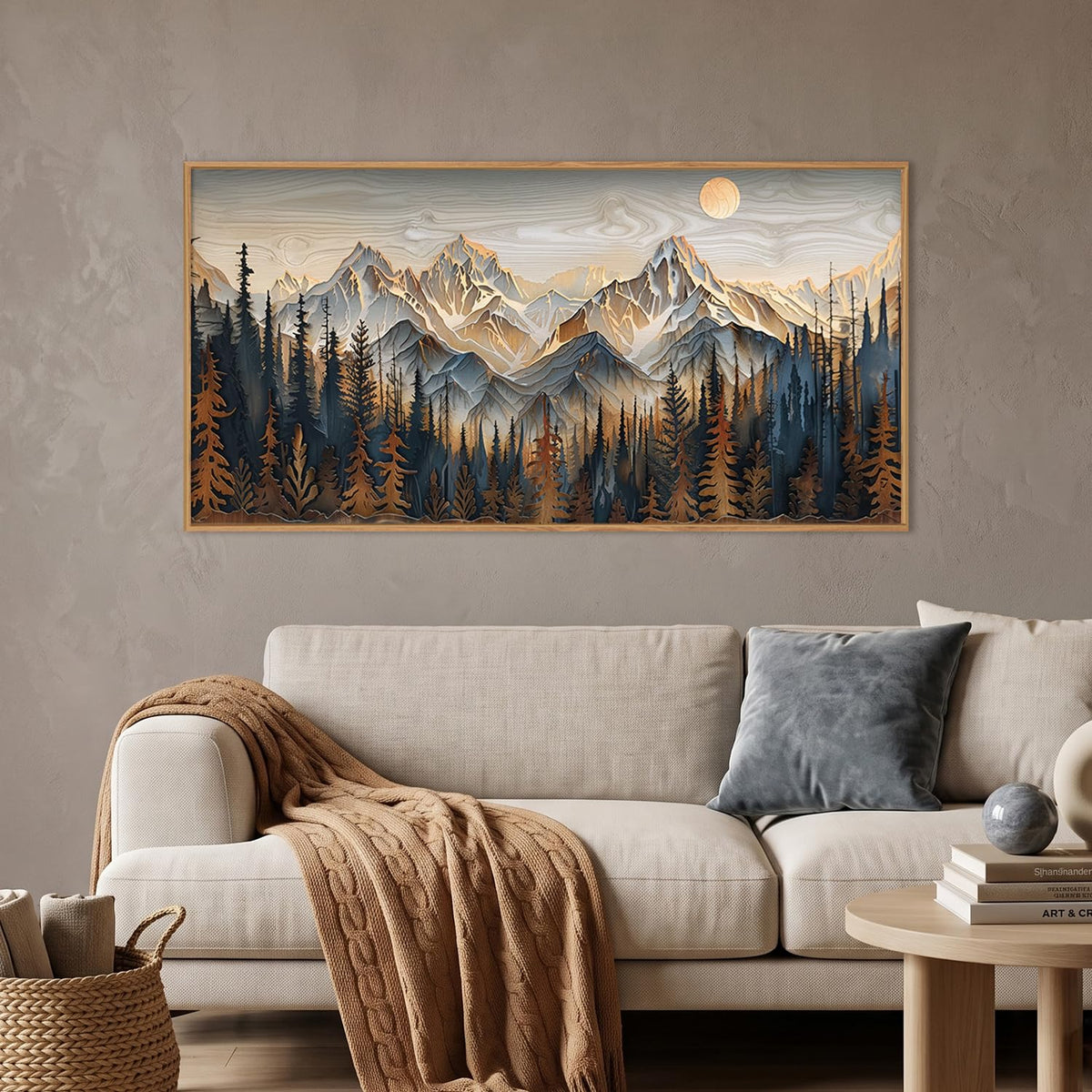 Rustic Pine Tree Mountain Framed Canvas Wall Art Set (Wood Mountain Wall Art / 40"L x 20"W)