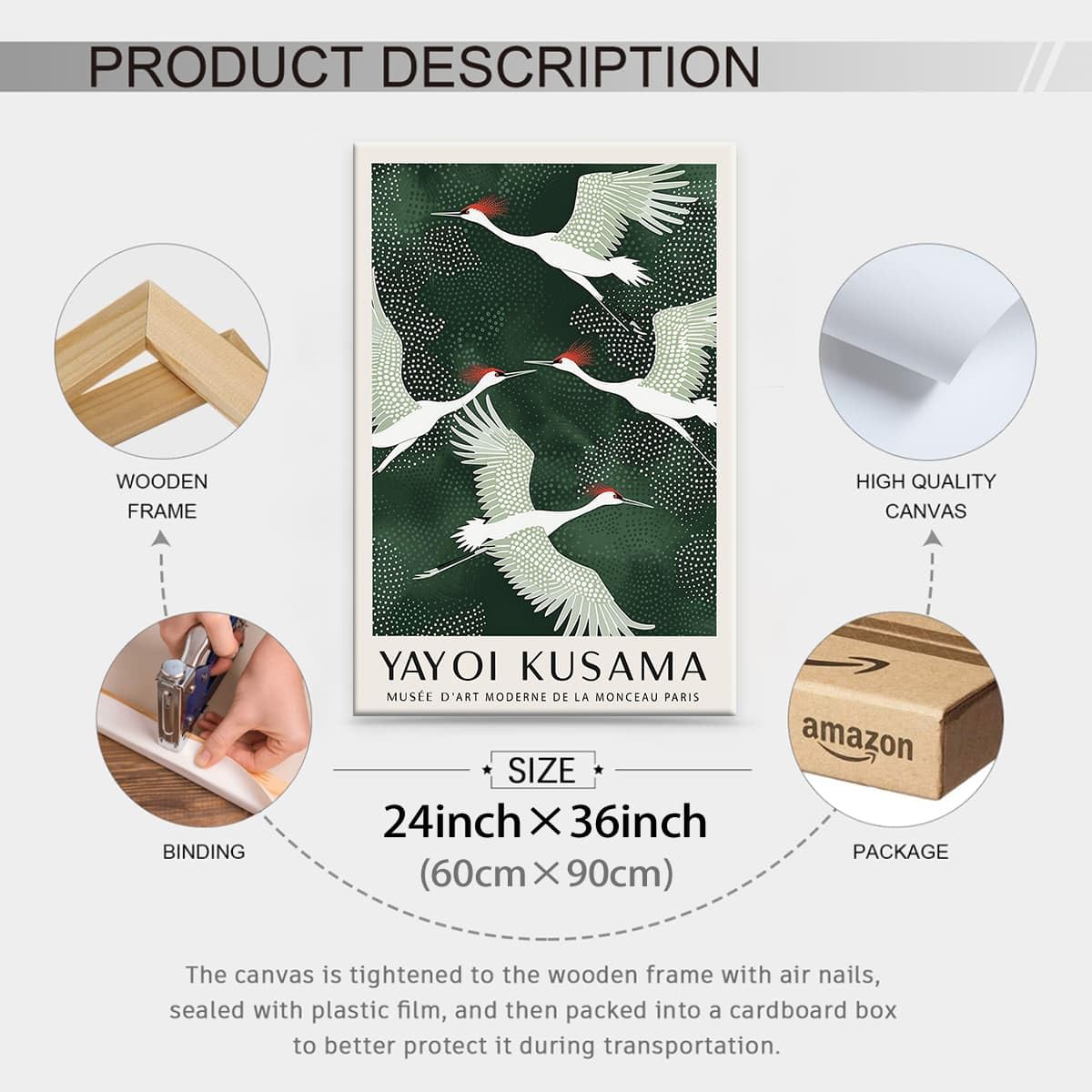 Framed Canvas Wall Art Japanese Flying Cranes Artwork 24x36in Vintage Bird Pictures Aesthetics Posters Minimalist Animal Prints Nordic Nature Zen Calm for Living Room Bedroom Office Decor (Wrapped Canvas / Japanese Art 007 / 36"L x 24"W)