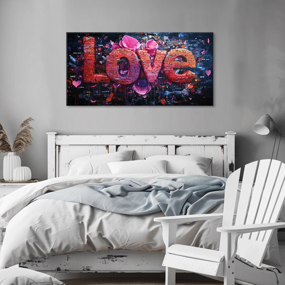 Pink LOVE Typography Wall Art for Living Room Office Modern Romantic Expression Abstract Painting Prints Contemporary Canvas Artwork Dining Bedroom Decor Extra Large (Contemporary / Red Pink LOVE Typography Wall Art / 58L" x 28W")