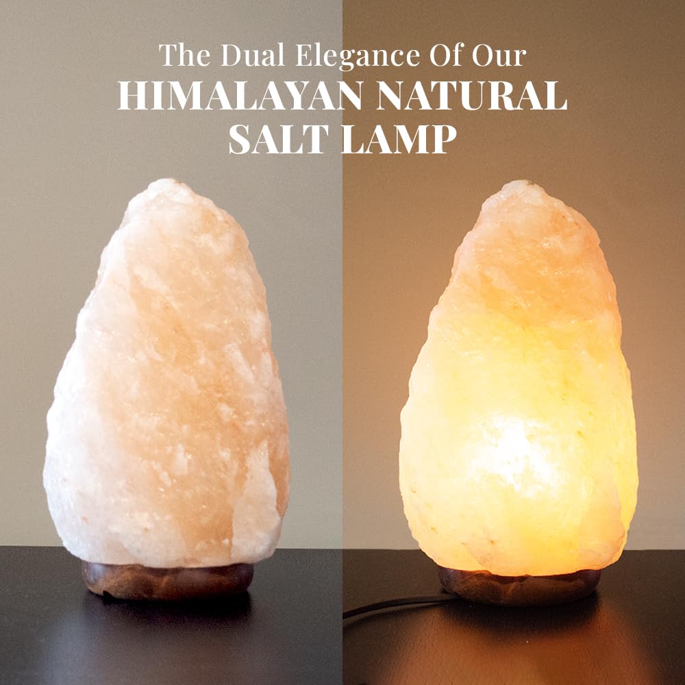 8-10 Inches (7-11 lb) 100% Authentic Himalayan Pink Salt Lamp – Handcrafted with Dimmable Switch, Wooden Base, and Bulb Replacement Included (Medium (8-10 inches))