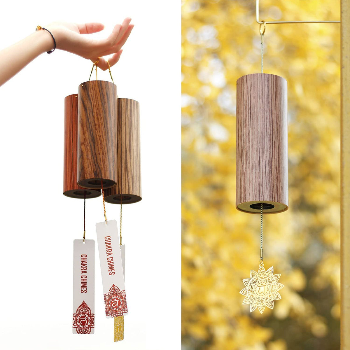Chakra Chimes Natural Bamboo Wind Chimes Meditation Chord Windchime Wind Bell for Home Decoration Zen Mindfulness Heart Chakra (Heart)