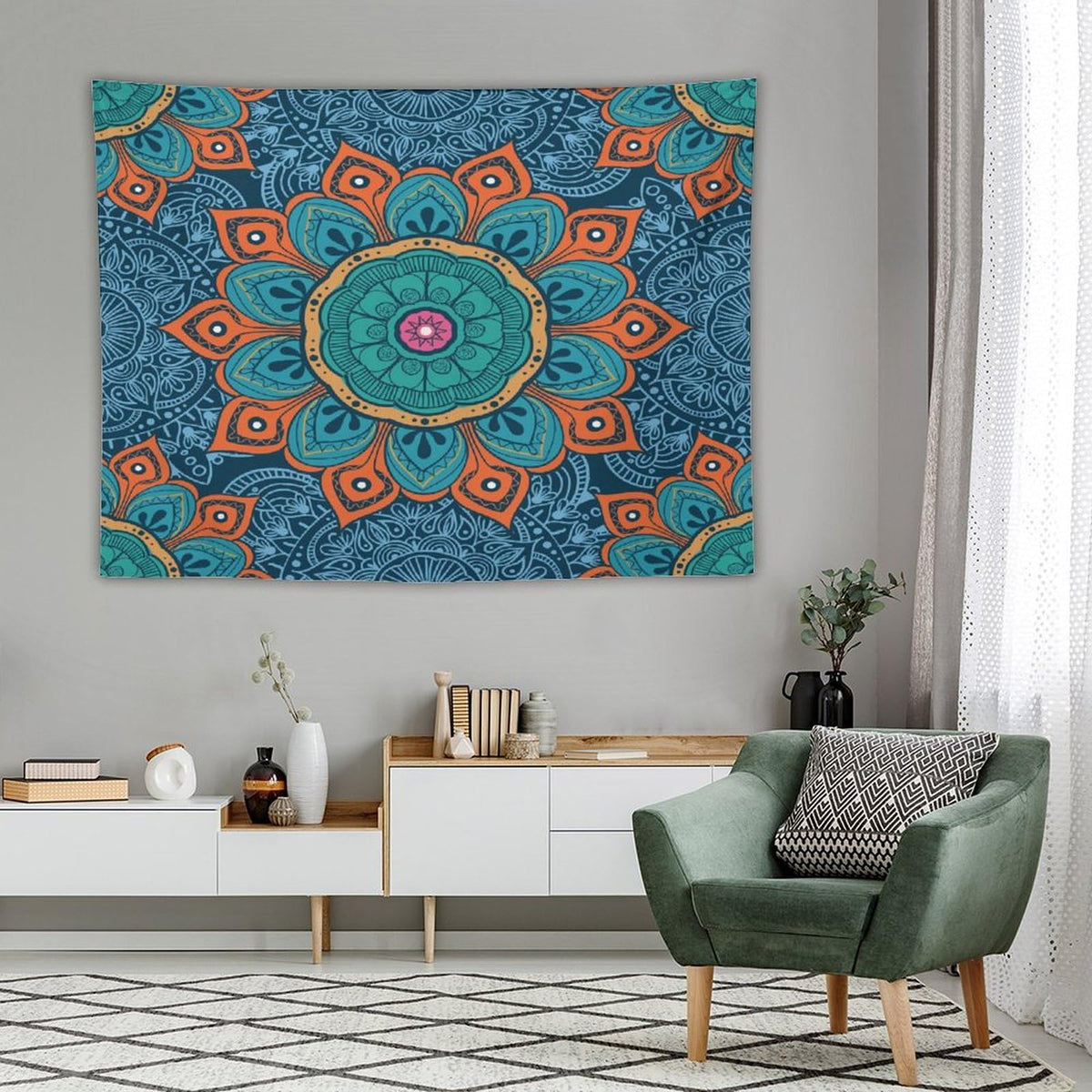 Abstract Mandala Tapestry Wall Hanging Indian Hippie Bohemian Art Floral Texture Pattern Tapestries Home Decor for Living Room Bedroom Kitchen Dorm 60"x80" (60"L x 80"W / Mandala-13)