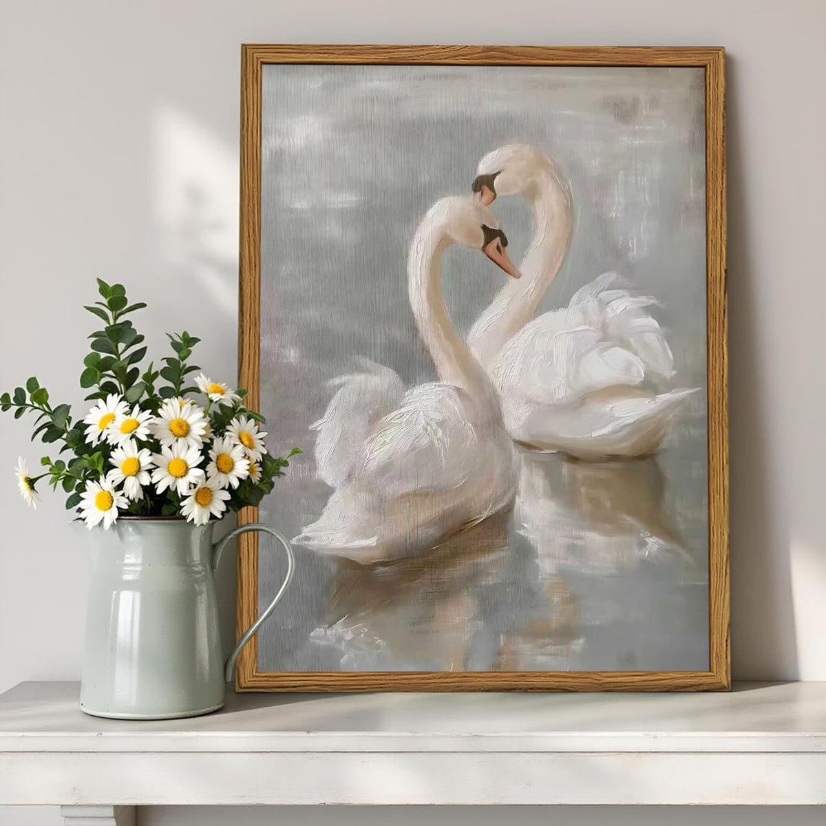 Framed Vintage Swan Canvas Wall Art (Swan / 16"L x 12"W)