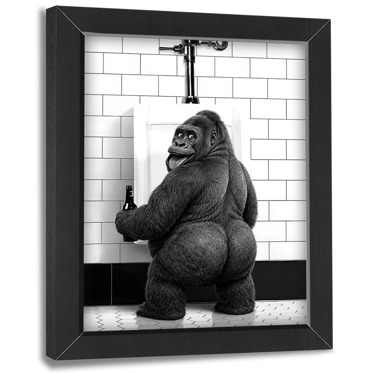 Funny Bathroom Wall Art Framed Gorilla Bathroom Decor (Framed Bathroom Art 5 / 16"L x 12"W)