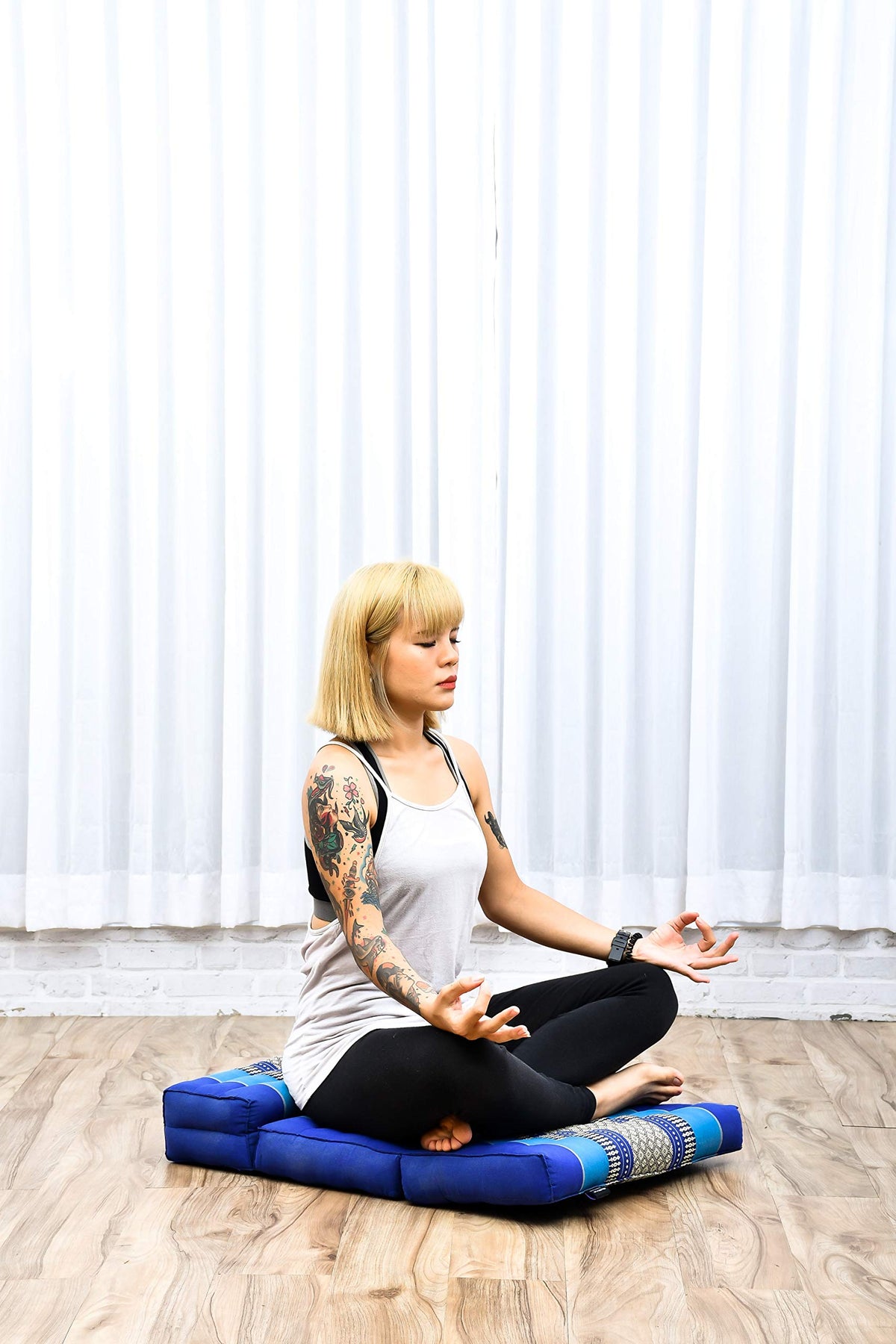 Foldable Meditation Cushion 20 x 28 x 4.5 inches Kapok Floor Seat (Sf28 - Blue)