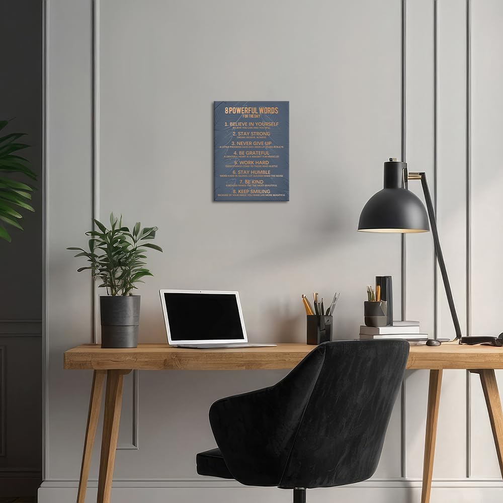 Office Inspirational Wall Art 8 POWERFUL WORDS FOR THE DAY Positive Quotes Pictures Living Room Bedroom Modern Motivational Canvas Print Poster Framed Ready to Hang (Style_11 / 16"L x 12"W)