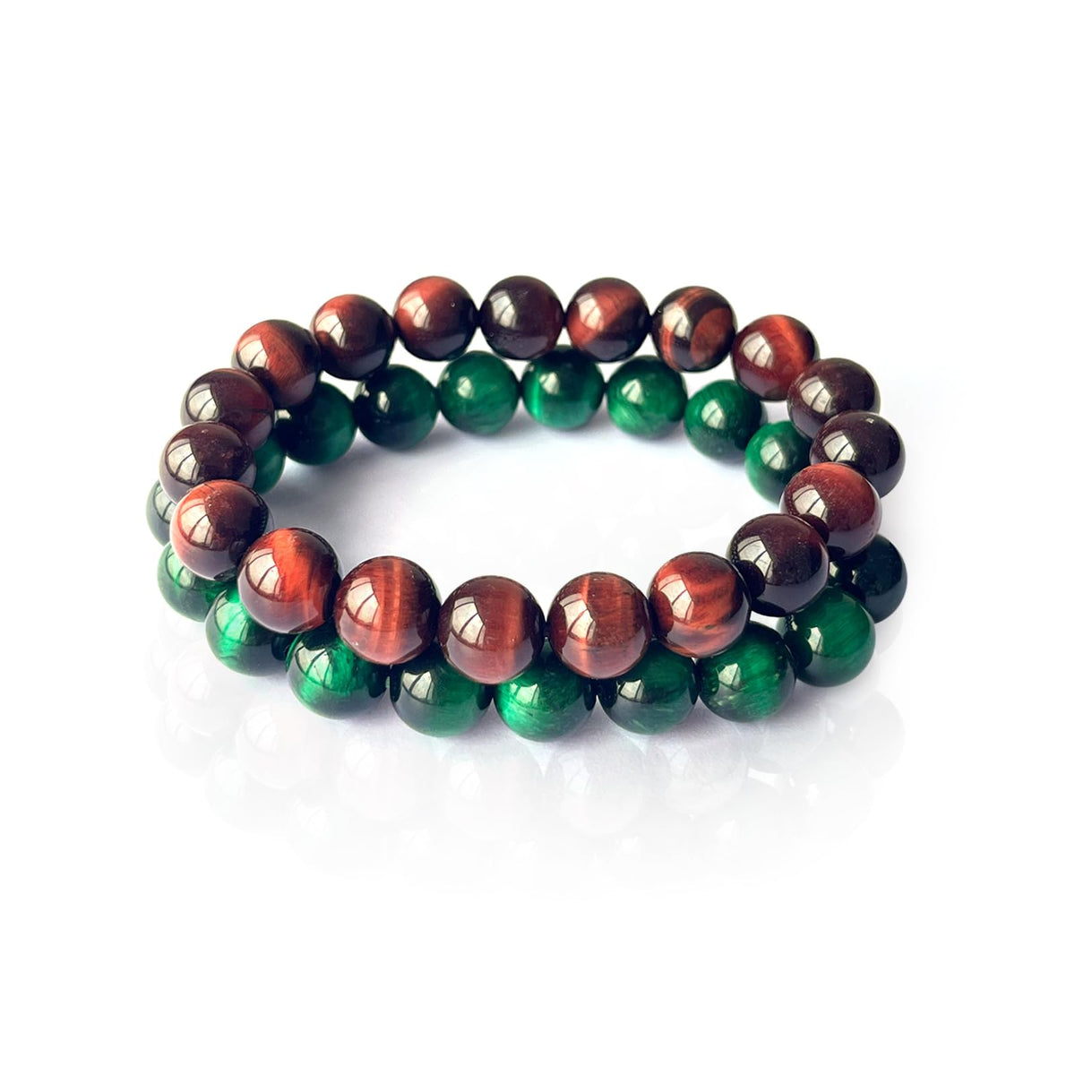 Natural obsidian bracelet (10mm Tiger Eye (Brown+Green )-2 Pcs)