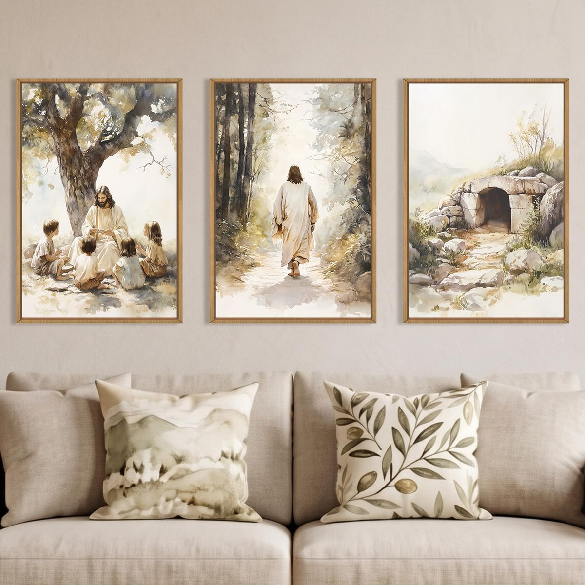 Large Jesus Teaching Children on Path Framed Canvas Wall Art (Jesus Children Wall Art / 16"L x 24"W)