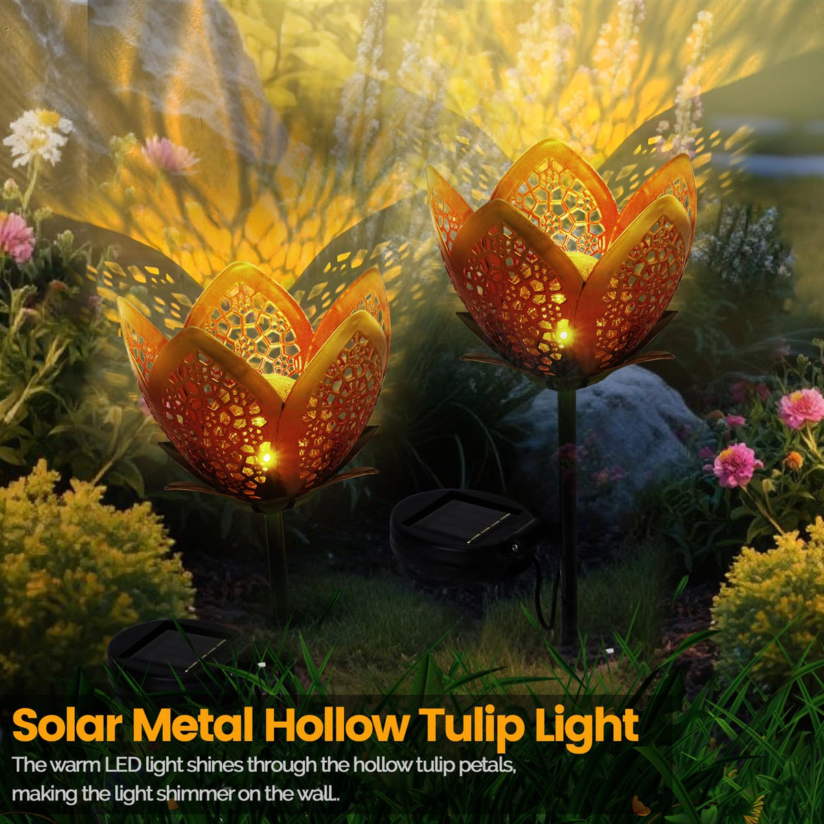 Outdoor Solar Tulip Light (Orange Tulip - 2pcs)