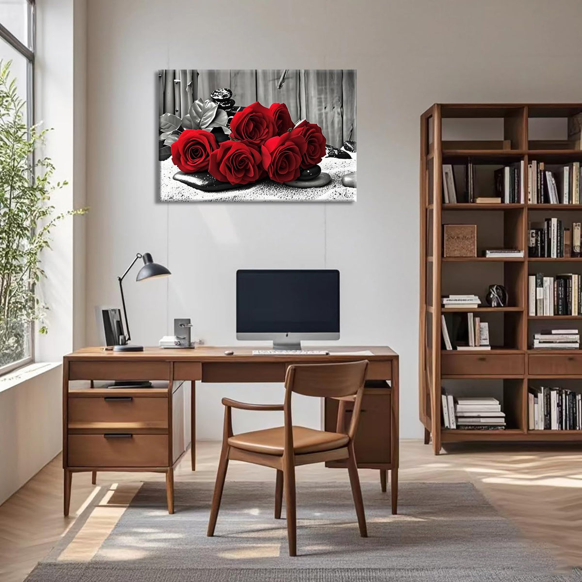Black and White Red Roses Canvas Wall Decor Framed Modern Zen Artwork For Bedroom Bathroom Office Home Decor Ready to Hang（rose (24.00L" X 16.00W'' / rose-3)