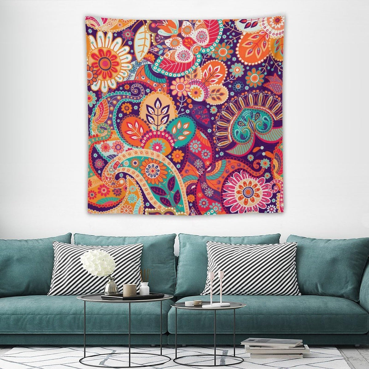 Boho Paisley Floral Tapestry Wall Hanging Mandala Indian Bohemian Colorful Flowers Tapestries Home Decor for Living Room Bedroom Apartment Farmhouse Dorm 60"x60" (60"L x 60"W / Mandala-36)