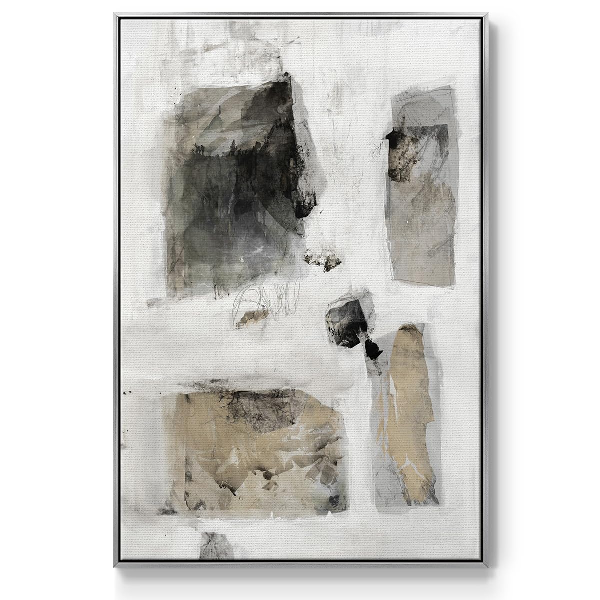 Canvas Home Decor Paintings Rustic Stone Wall Patterns Abstract Silver Floater Frame Wall Prints for Living Room Kitchen Office (37"L x 25"W / A Simple Love I V30)