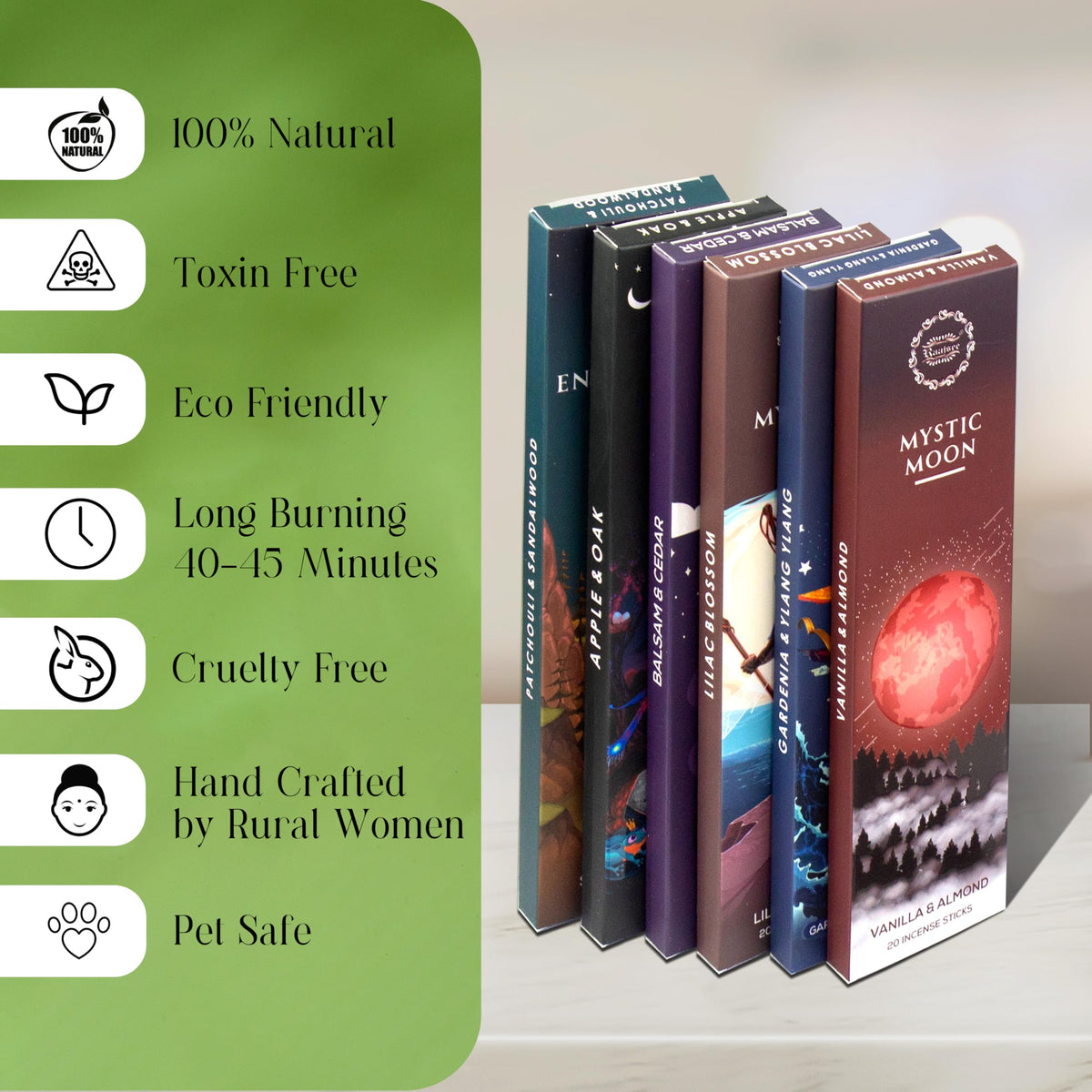 Natural Incense Sticks with Inscent Holder (Scent of Serenity)