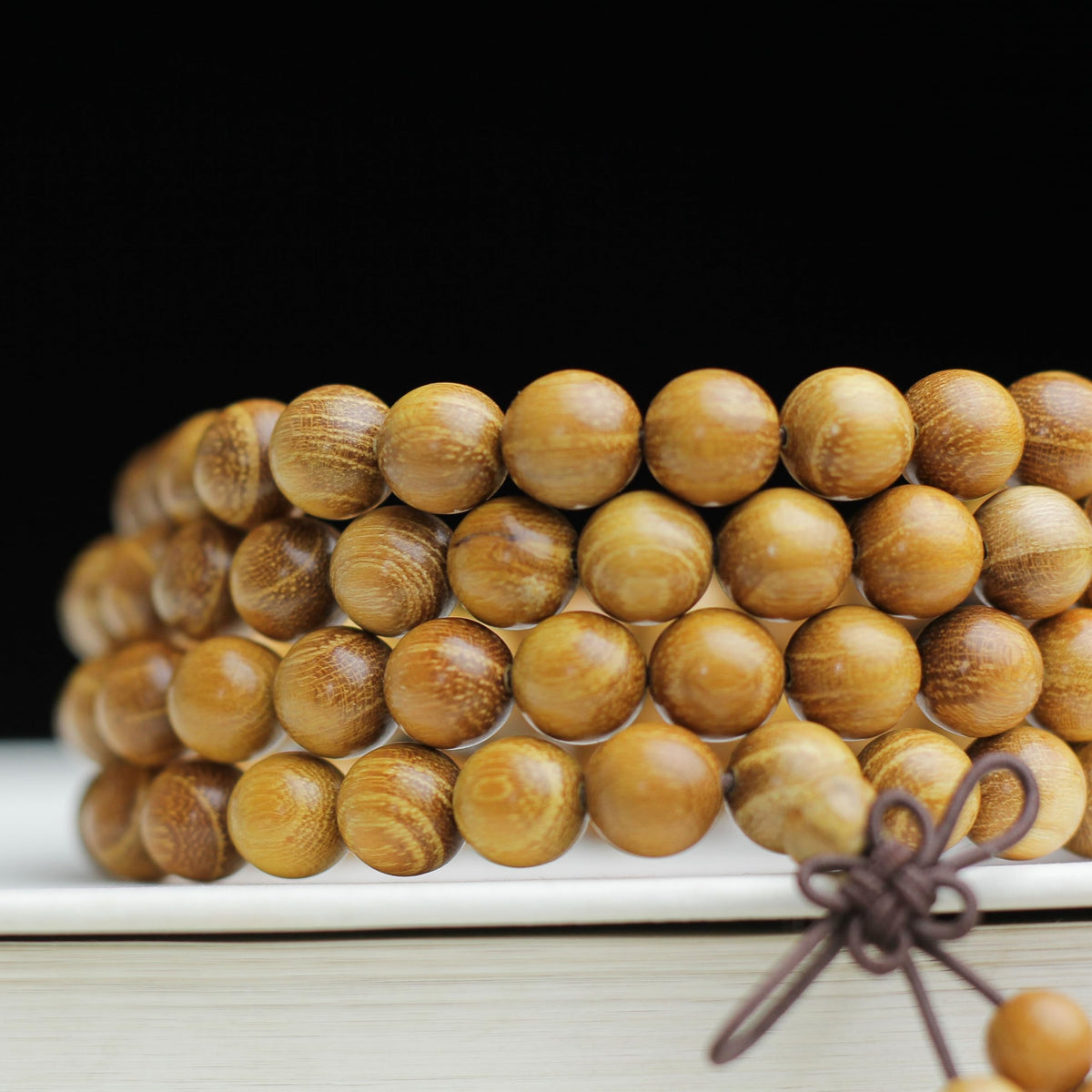 Unisex Natural Golden Sandalwood Mexican Bocote Wood Mala Prayer Bracelet Link Wrist Necklace Chain Beads (8mm 108 beads)