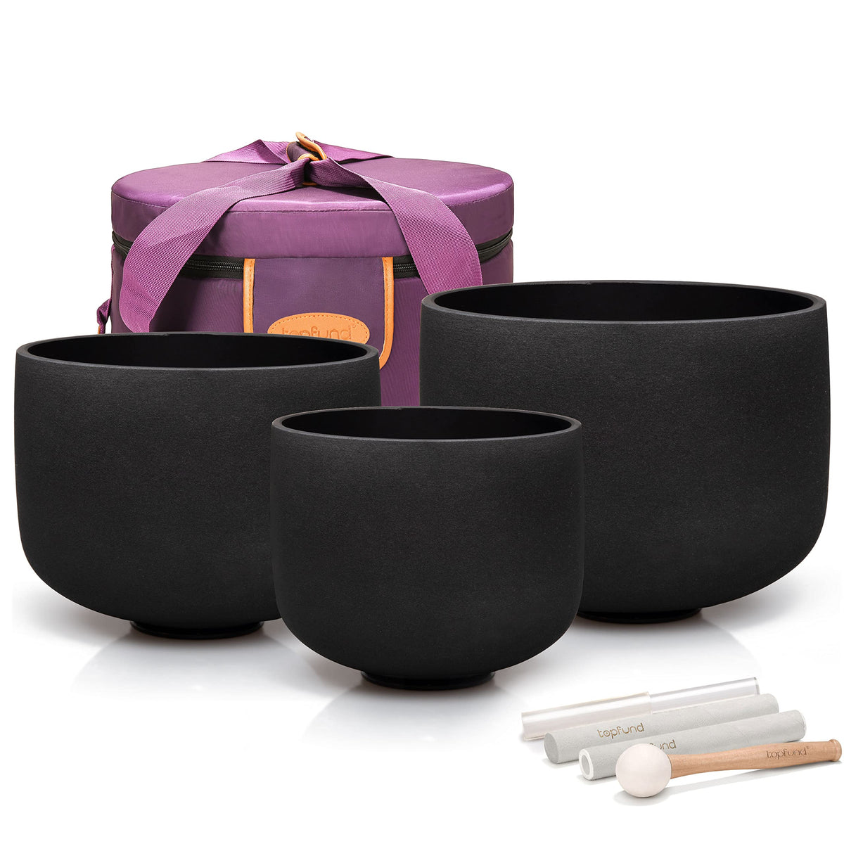 6"A+8"B+10"F) 432Hz Set of 3 Black Crystal Singing Bowl 6-10 inch with Heavy Duty Carrying Case and Mallets (6-10 inch / Set of 3 Blacks ( 6"A+8"B+10"F))