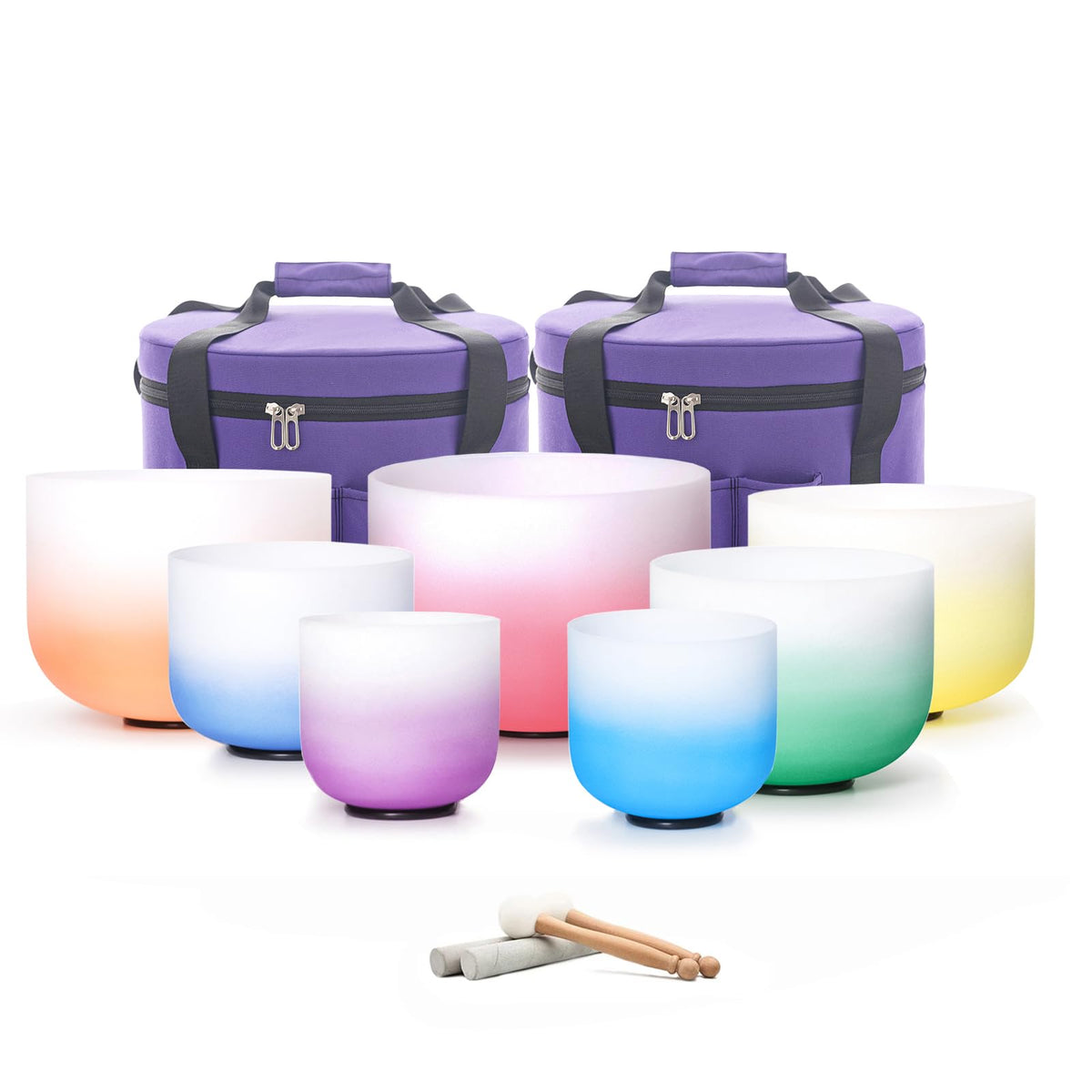 7 12Inch Gradient Crystal Singing Bowl Set 432hz Meditation Healing (7-12inch 432hz Gradient 7pcs)