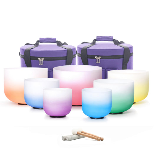 7 12Inch Gradient Crystal Singing Bowl Set 432hz Meditation Healing (7-12inch 432hz Gradient 7pcs)