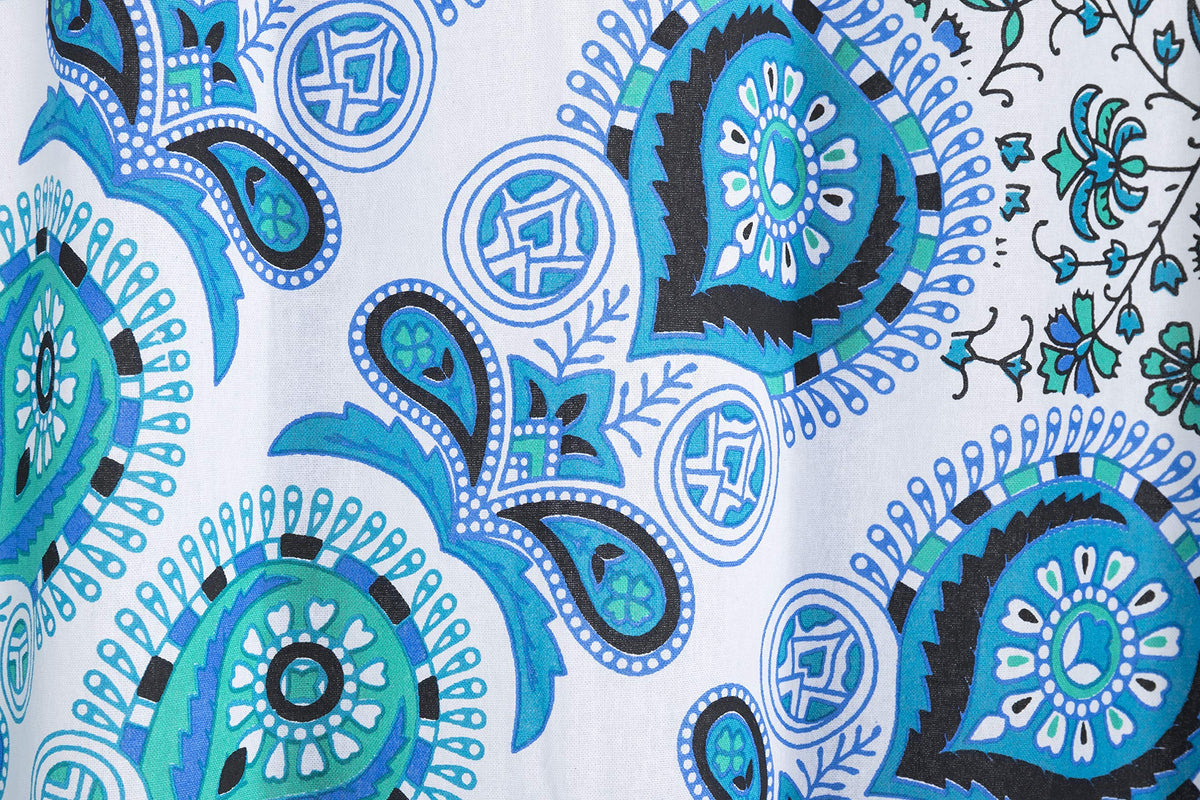 Indian Hippie Bohemian Beautiful Peacock Mandala Curtain Panels White Blue (White Blue Teal Green / 25"W x 74"L (Pack of 2))