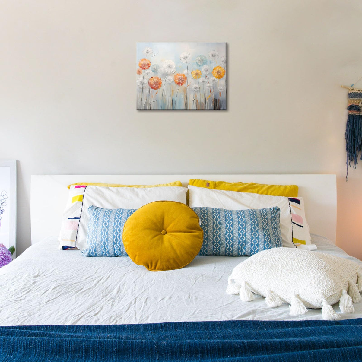 Dandelion Canvas Wall Decor Floral Painting White Bloosom Artwork for Living Room Bedroom Bathroom Home Office Decor Framed Ready to Hang 12x16 inches (16"L x 12"W / Dandelion)