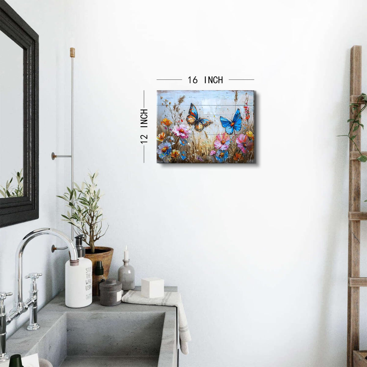 Vintage Butterfly Wall Art Bedroom Pictures Wall Decor Colorful Flowers Prints Paintings Butterflies Floral Life Poster Country Farmhouse Aesthetic Canvas Artwork for Living Room Home Decorations 12x16" (16"L x 12"W / Butterfly)