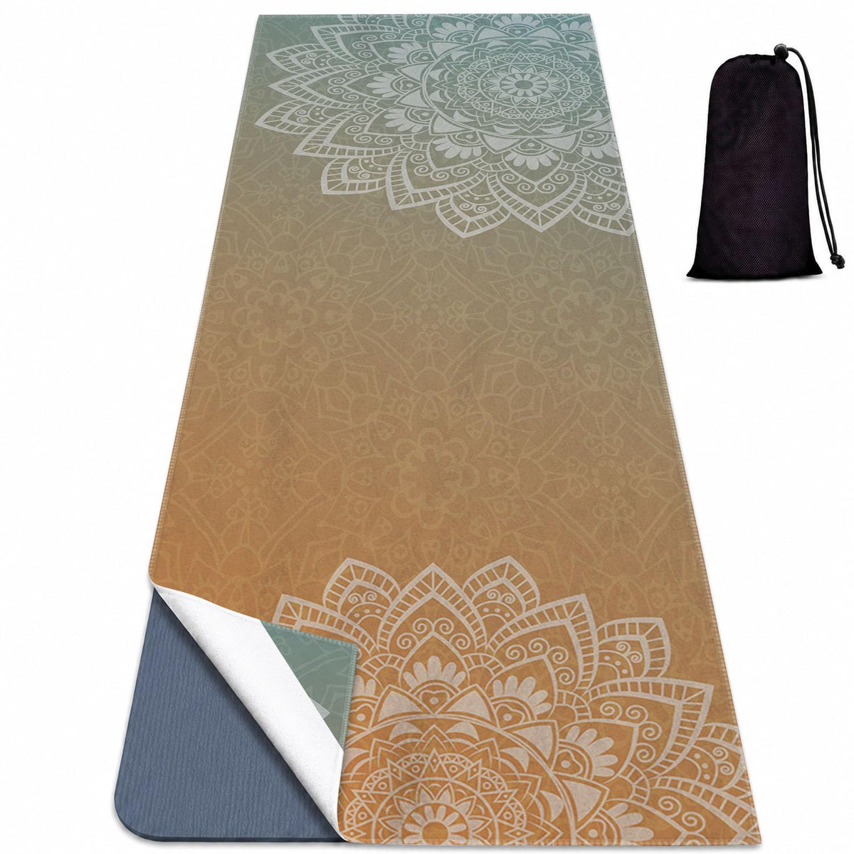 Yoga Mat Towel (Blue Flower-04 / Small)