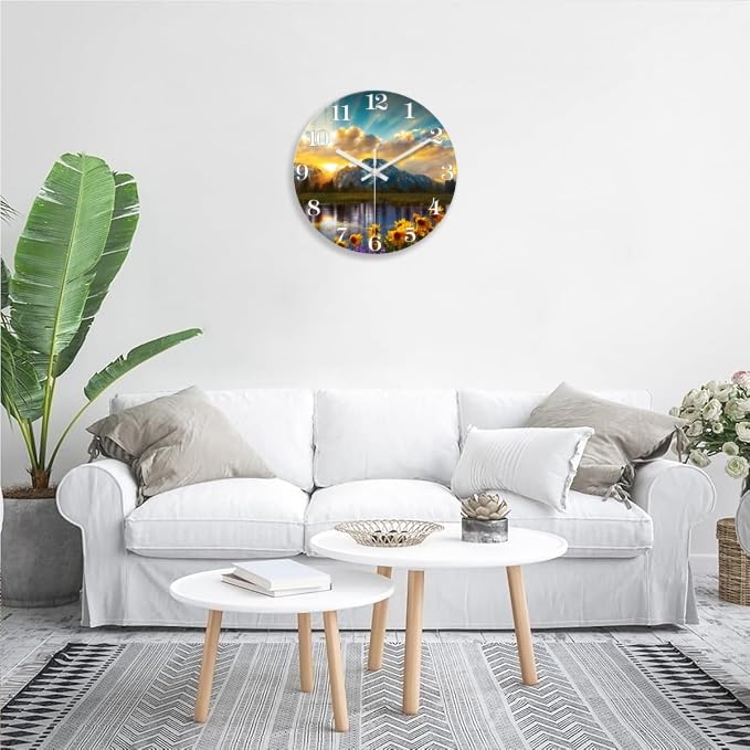 Nature Landscape Wall Clock 20 Inch Sunrise Mountain (Yellow3 / 20 Inch)