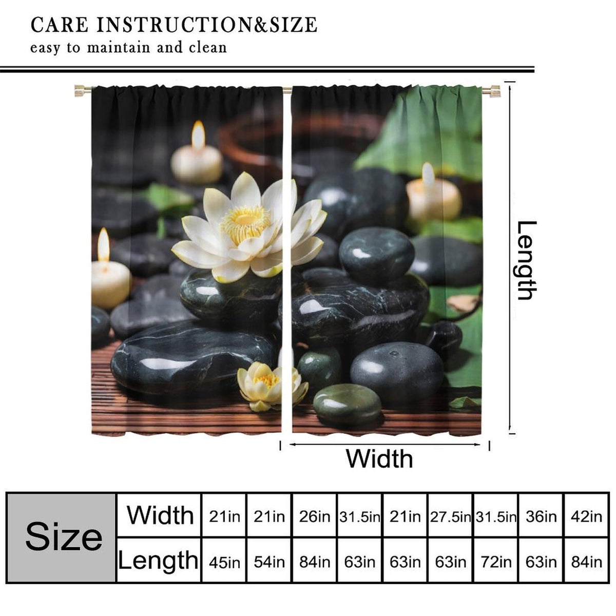 Zen Lotus Blackout Curtains for Bedroom (26"W x 84"L (Pack of 2) / Style-7)