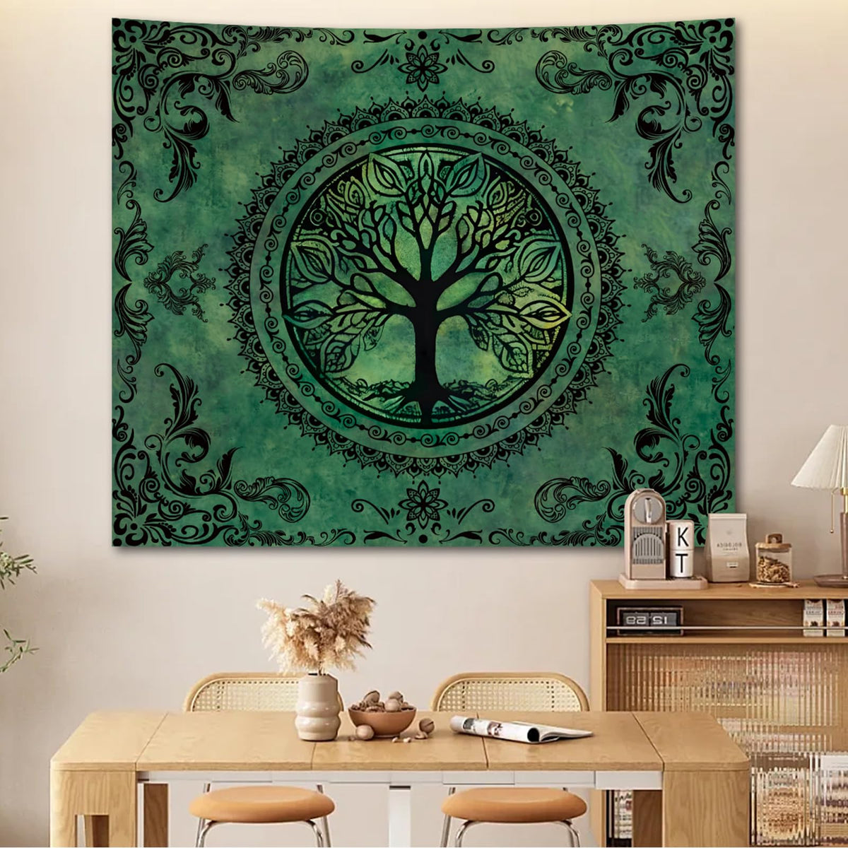 Green Boho Tapestry for Bedroom (60"L x 51"W / Green Tapestry)